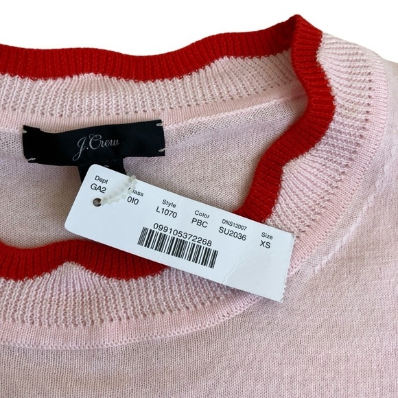 J. Crew Scallop Trimmed Pullover Striped Sweater Wool Blend Nautical NWT Sz XS - Picture 8 of 15
